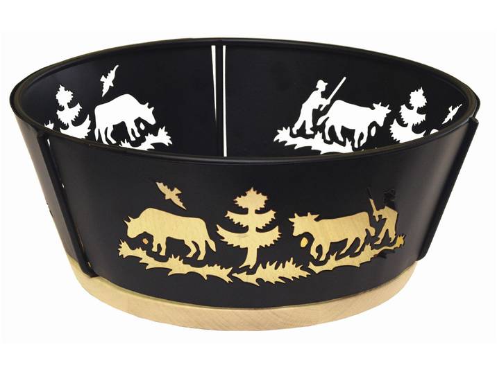Brotkorb Heidi Cheese Line Alpes Ø 25 cm Braun/Schwarz , braun (braun, schwarz), B:25cm H:10cm L:25cm, Metall, Lebensmittelaufbewahrungsbehälter, Brotkorb
