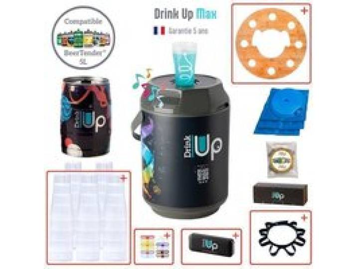 DRINK UP MAX décor MIX - Tireuse à bières & cocktails portative – Toutes Boissons - 25 verres - Enceinte - Plateau - fûts
