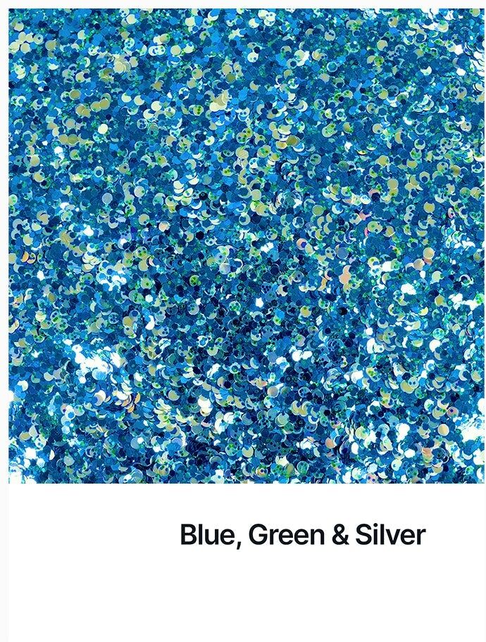 Hemway Mixed Epoxy Resin Glitter 100g / 3.5oz   Blue Green with Silver Disc Mix   Polyurethane - Blue Green with Silver Disc Mix - 100g