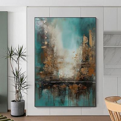 handgefertigtes Ölgemälde auf Leinwand, Wandkunst, Dekoration, abstrakte Architektur, Landschaft für die Inneneinrichtung, gerolltes, rahmenloses, ungedehntes Gemälde