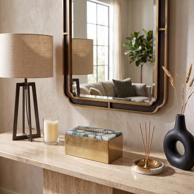 Sagebrook Home "Decorative Box - Gray/Gold Agate Metal Beaded Handle, 12"" - 12.0"""