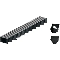 1m ACO Self® Hexaline 2.0 Entwässerungsrinne Stegrost Stahl verzinkt + Ablauf Horizontal