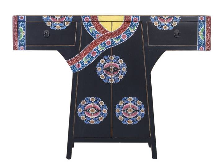 Fine Asianliving Armoire chinoise Kimono peinte à la main Noir L120xP35xH87cm Armoire chinoise Armoire chinoise de mariage Meubles asiatiques