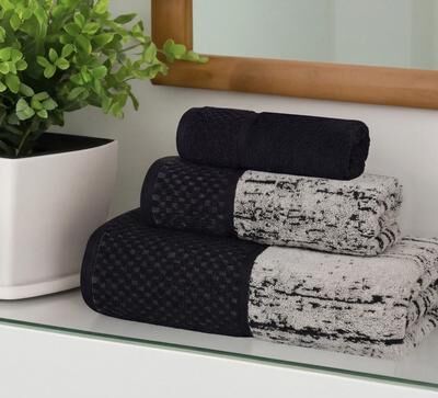Superior Modern Cotton 3 Piece Bathroom Towel Set - Jacquard Solid & Abstract Patterned Mix