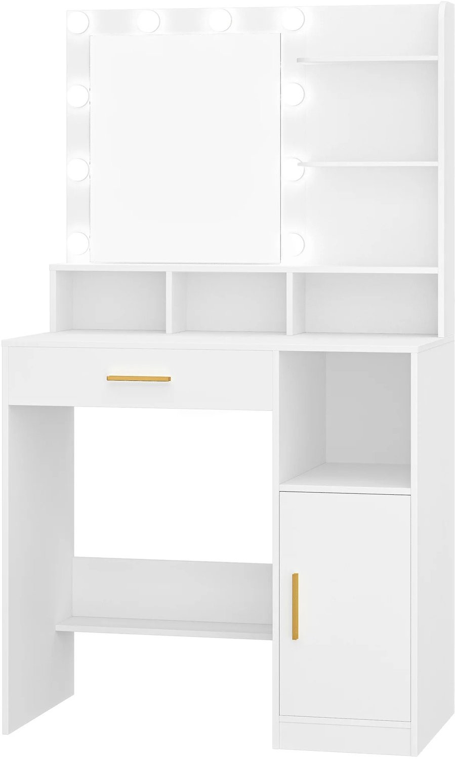 Atlasyx Kaptafel met spiegel en verlichting, Wit, B/D/H: 80 x 40 x 140 cm