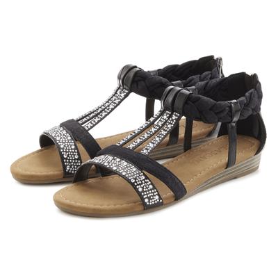Sandale LASCANA "Sommerschuh, Sandalette", Damen, Gr. 37, Lederimitat, schwarz, Obermaterial: 100% Lederimitat. Decksohle: 100% Lederimitat. Futter: 100% Lederimitat. Laufsohle: 100% Lederimitat, Glitzer, unifarben, Basic, Schuhe Sandale, mit...