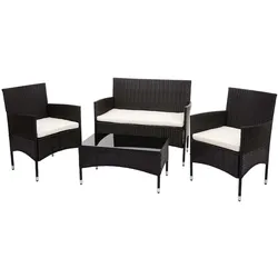 Décoshop26 - Gartenmöbelset für Balkon oder Garten aus braunem Polyrattan: Sofa Sessel Tisch cremefarbene Kissen 04_0004199