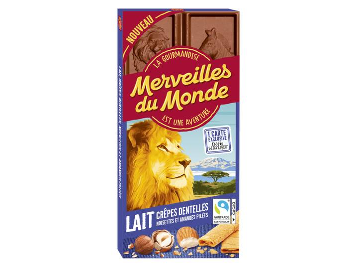 Merveilles du Monde Gaufrettes dentelle au chocolat au lait avec pistaches et amandes, Hachées 100 g