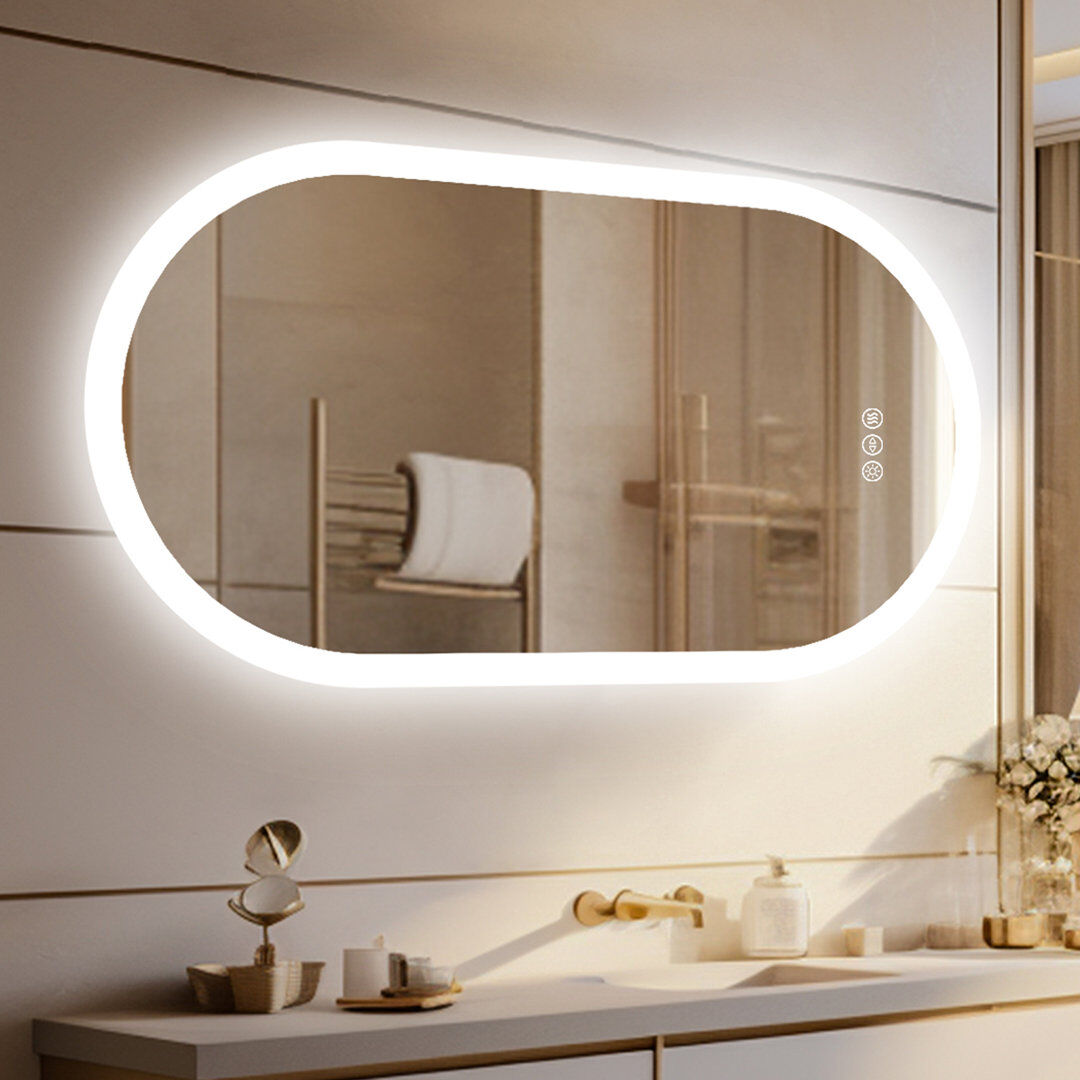 Metro Oval LED Wall Mirror Silver 120cm H x 60cm W
