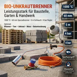 Gazcamp Abflammgerät PQ830 Unkrautbrenner 1000°C inkl. 5 m Gasschlauch und 4 Bar...