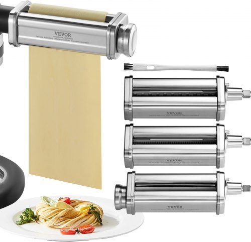 Vevor 3-delige handmatige pastamachine van roestvrij staal in zilver voor spaghetti en lasagne