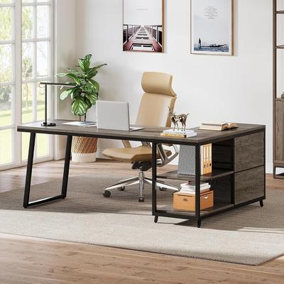 BLUEBELL "53"" L Shaped Office Desk, Reversible Corner Computer Desk with 3 File Drawers and 2-Tier Shelves"
