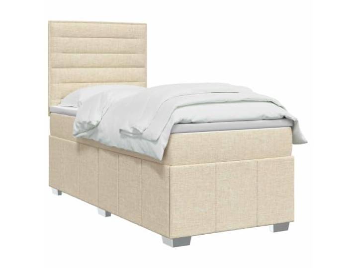 vidaXL LED Boxspringbett mit Matratze Creme 100 x 200 cm Stoff Coole Beleuchtung für modernen Stil, Höhe anpassen für deinen Komfort, Verbesserung des Schlafs mit Bewegungsisolierung