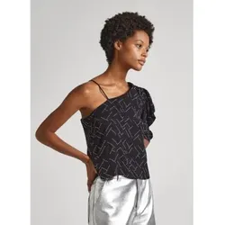Pepe Jeans für Damen. PL304723 Bluse Abigail schwarz (L), Lässig, Party, Ärmellos / Hosenträger, Ein Ärmel