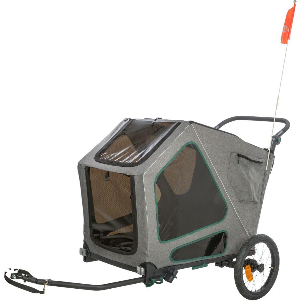 TRIXIE Fahrradanhänger für große Hunde, mit Federung - 55,5 × 77 × 105/147 cm