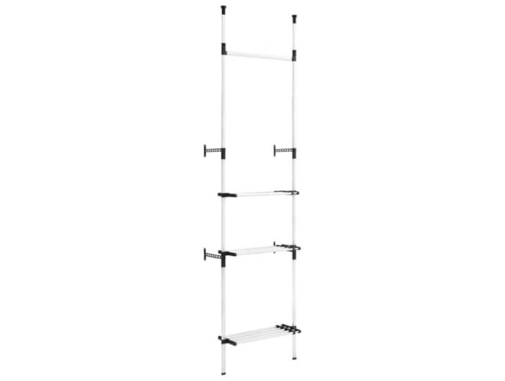 HWKQEQRF Teleskop-Garderobe mit Stangen und Regal Aluminium Platzsparend,stark und robust,einstellbare Höhe und Breite,Kleiderschrank organisieren,Schlafzimmer