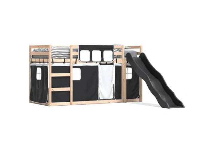 PUGYNBK Etagenbett aus Kiefernholz mit Rutsche, 80 x 200 cm Geländer mit 4 Seiten, Leiter, Lamellen im Lieferumfang enthalten, Befestigung an der Wand