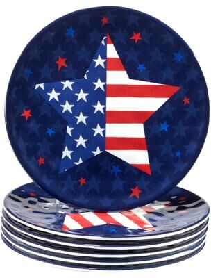 "Certified International Stars & Stripes 9"" Melamine Salad/Dessert Plates, Set of 6 - 9"" Dia"