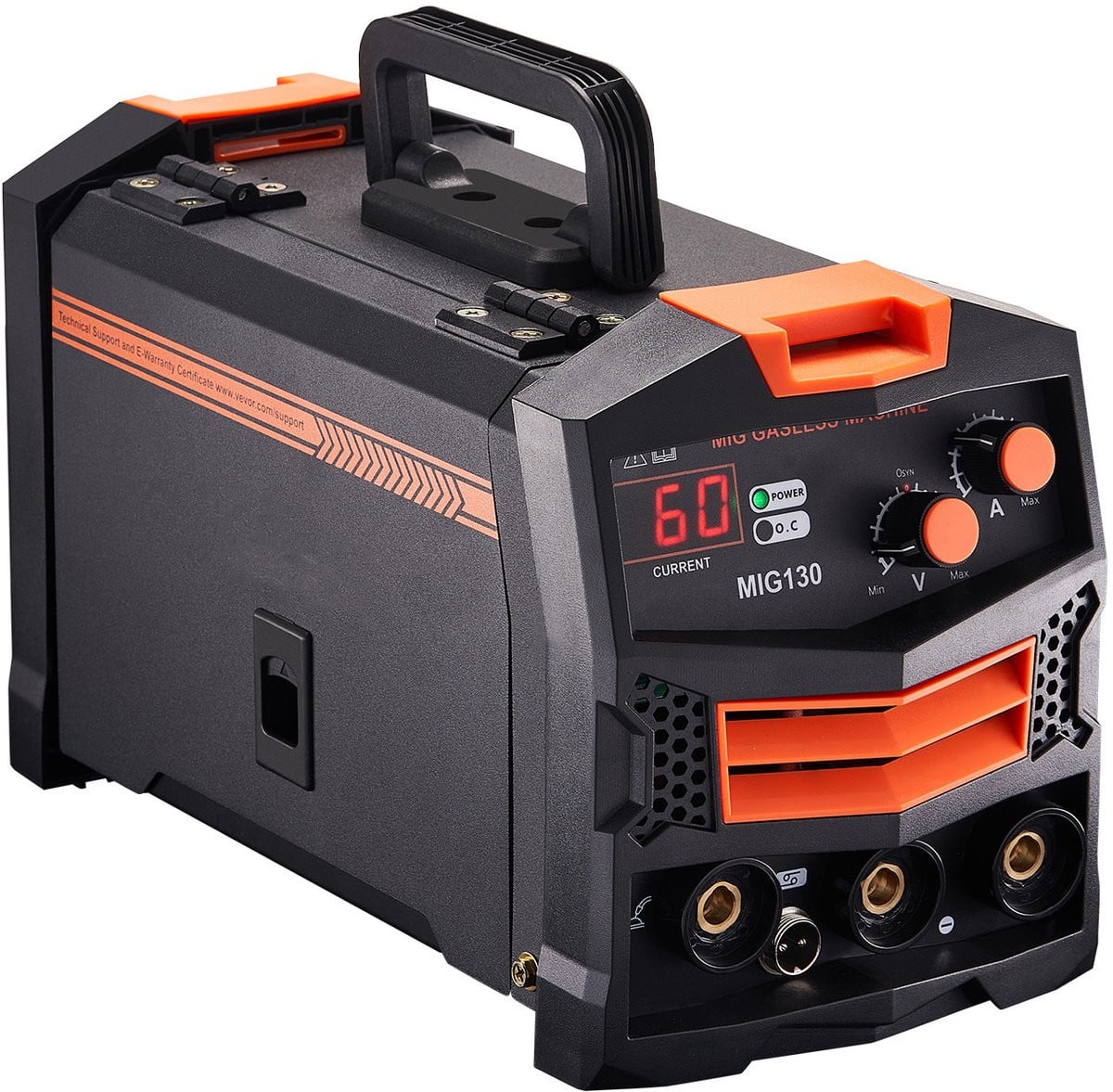 Synergische MIG lasser 130 amp met digitale display, gasloze gevulde draad lasser, draagbare IGBT inverter MIG lasser, zwart