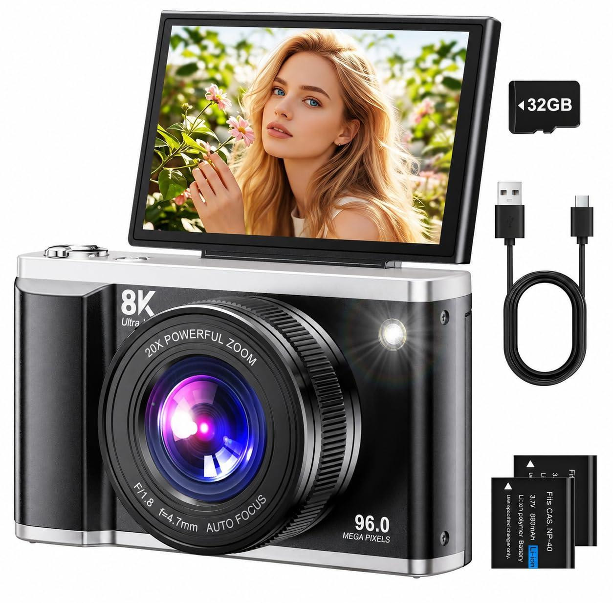 Selius Digitale 8K 96MP Camera met Wifi, 20x Digitale Zoom en Autofocus