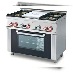 ALL PLATE Gas + 4 Brenner mit statischen Gas-Backofen und Grill. Abmessungen 100x60 h90 cm. Glastür. Modell TPF4-610G