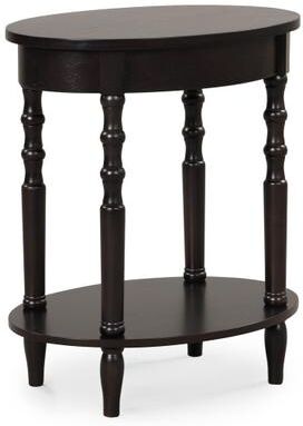 Costway 2-Tier Oval Side Table with Storage Shelf and Solid Wood Legs-Espresso