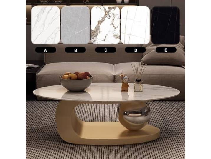 ZCFLWR Luxuriöser Couchtisch aus Marmor mit Goldener Metallhalterung und Steinarbeitsplatte – Elegantes Styling, einzigartiges Design, leicht zu reinigen