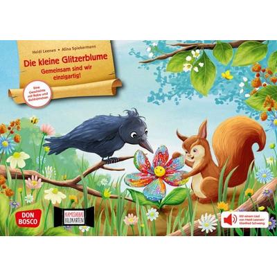 Die kleine Glitzerblume. Gemeinsam sind wir einzigartig! Eine Geschichte mit Rabe und Eichhörnchen. Kamishibai Bildkartenset