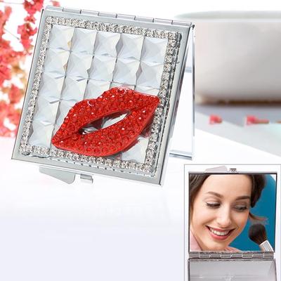 Inspired Deals Ruby Red Lips Compact Makeup Mirror Portable Double Sided Mirror Travel Pocket Mirror clear Crysatl