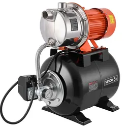 VEVOR Hauswasserwerk 1176 W, 6000 L/h Jetpumpe mit 19 L Druckbehälter, 57 m Förderhöhe, inkl. Automatischem Wasserfördersystem & Edlstahlpumpenkopf, zur Gartenbewässerung & Hauswasserversorgung