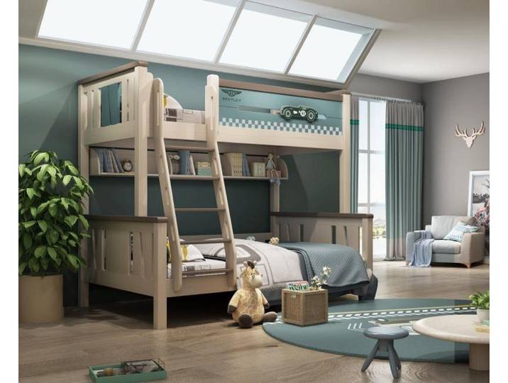 JVmoebel Etagenbett Hochbett aus Holz in Beige mit Spielbereich für Kinder (1-St), Made in Europa