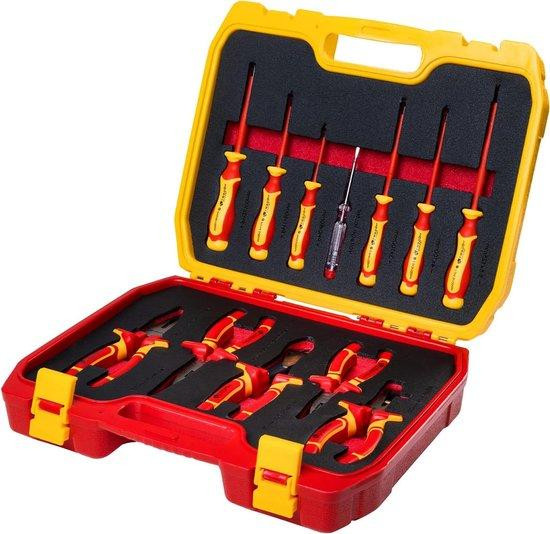 Högert Technik Gereedschapset Elektricien - 12 Delig - VDE Isolatietools - 1000 Volt - Rood Geel