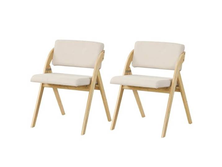 VZXATYOP Klappbares Bauernhaus-Sessel-Set mit Polsterung,ohne Montage,gepolsterter Sitz gepolsterte Rückenlehne tragbare Küchenstühle aus Holz für Partys Picknicks Homeoffice(Natural+Beige,2)