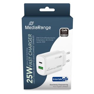MediaRange Ladegerät 25W 2-Port 1x USB-A/1x USB-C GaN, weiß