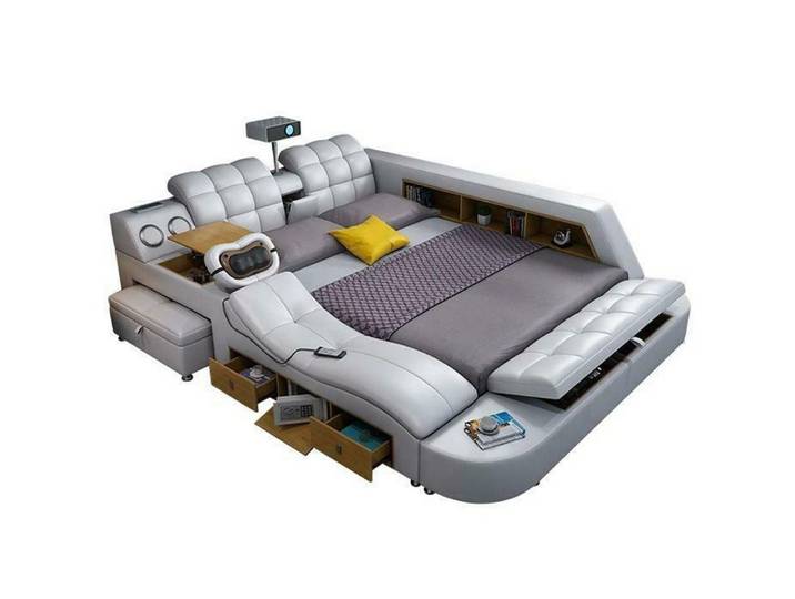 JVmoebel Multimediabett Multifunktion Deluxe Betten Massage Bett Hotel Polster Led usb Radio (1-tlg., Multifunktions Bett), Made in Europa