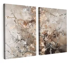 LEINWANDBILD 2er Set Mandelblüte - Abstrakt - Beige 180x120 cm