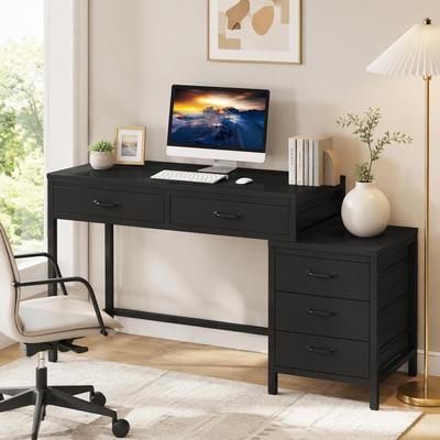 5-Drawer Computer Desk, Study Writing Table with Reversible Drawer Cabinet