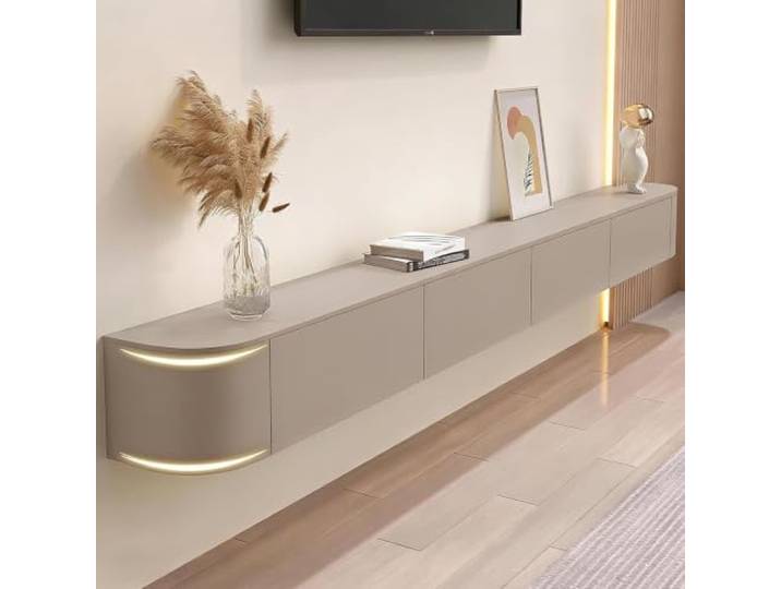 DMYKVJG Schwebender TV Schrank for 32-130 TV, Fernsehschrank Holz Fernsehtisch Hängend Medienkonsole, Komplett Montiert, Herunterklappbare Türen, Kabelmanagement,(Khaki,78.7 /200cm)