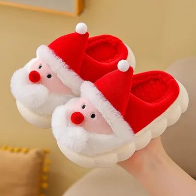 Modern Mode Marketplace Warm Comfortable Indoor Platform, Christmas Woman Slippers Winter, Cute Santa Claus Floor Shoes Plush, Cartoon House Man 42 43 red
