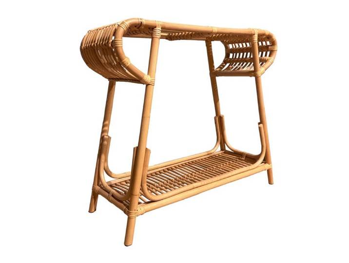 Console 80 cm forme trapèze arrondi en rotin naturel tressé – HAZEL Meubletmoi