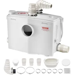 VEVOR Hebeanlage 1200 W, 180 L/min Durchfluss, 10 m Förderhöhe, Schmutzwasserpumpe mit 4 Wassereinlässen, Abwasserhebeanlage für Toilette, Keller, Dusche, Waschbecken, Waschküche, Badewanne