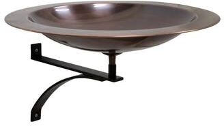 "Achla Designs 18""Dia. Round Antique Finished Brass Classic Copper Birdbath w/Black Wrought Iron Wall Mount Bracket"