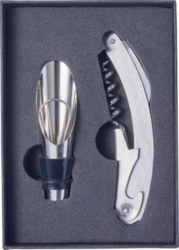 Set vino Dale 2 accessori acciaio inox con cavatappi e versatore Personalizzate o neutre