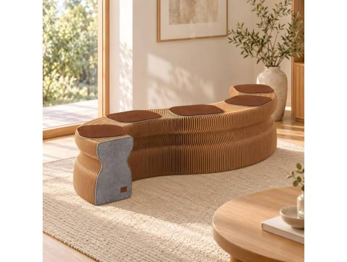DKPLOE Akkordeon Hocker Klappbar Kraftpapier Ausziehbare Bank Mit Kissen Innovative Wabenstruktur Flexible Formanpassung Und Platzsparendes Design für Wohnzimmer Schlafzimmer Büro Und Gäste