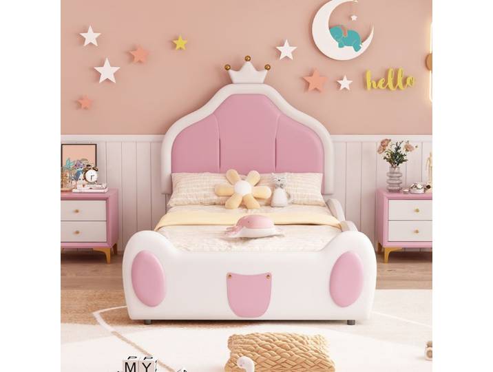 Plaque épaissieLit rembourré pour enfant 90*200 cm tête de lit avec moulure motif enfantin à la tête et au pied du lit design