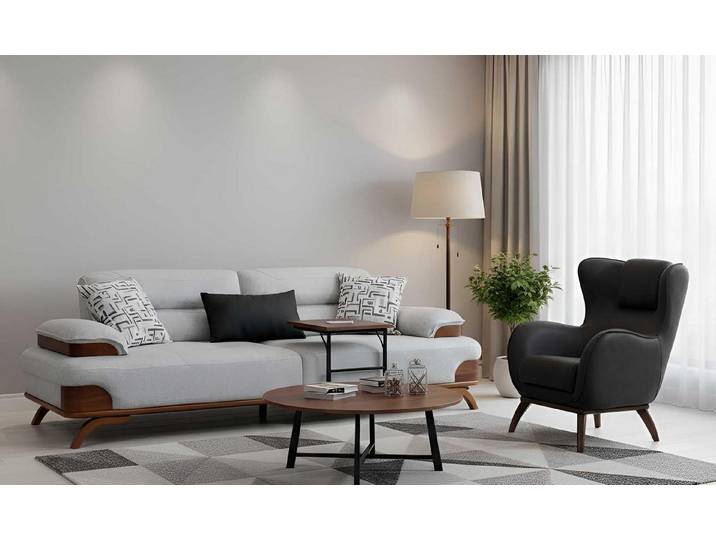 JVmoebel Polstergarnitur Polstergarnitur 3-Sitzer sofa Textilien Grau Sessel Schwarz Kissen Neu, (2-tlg), Made in Europa