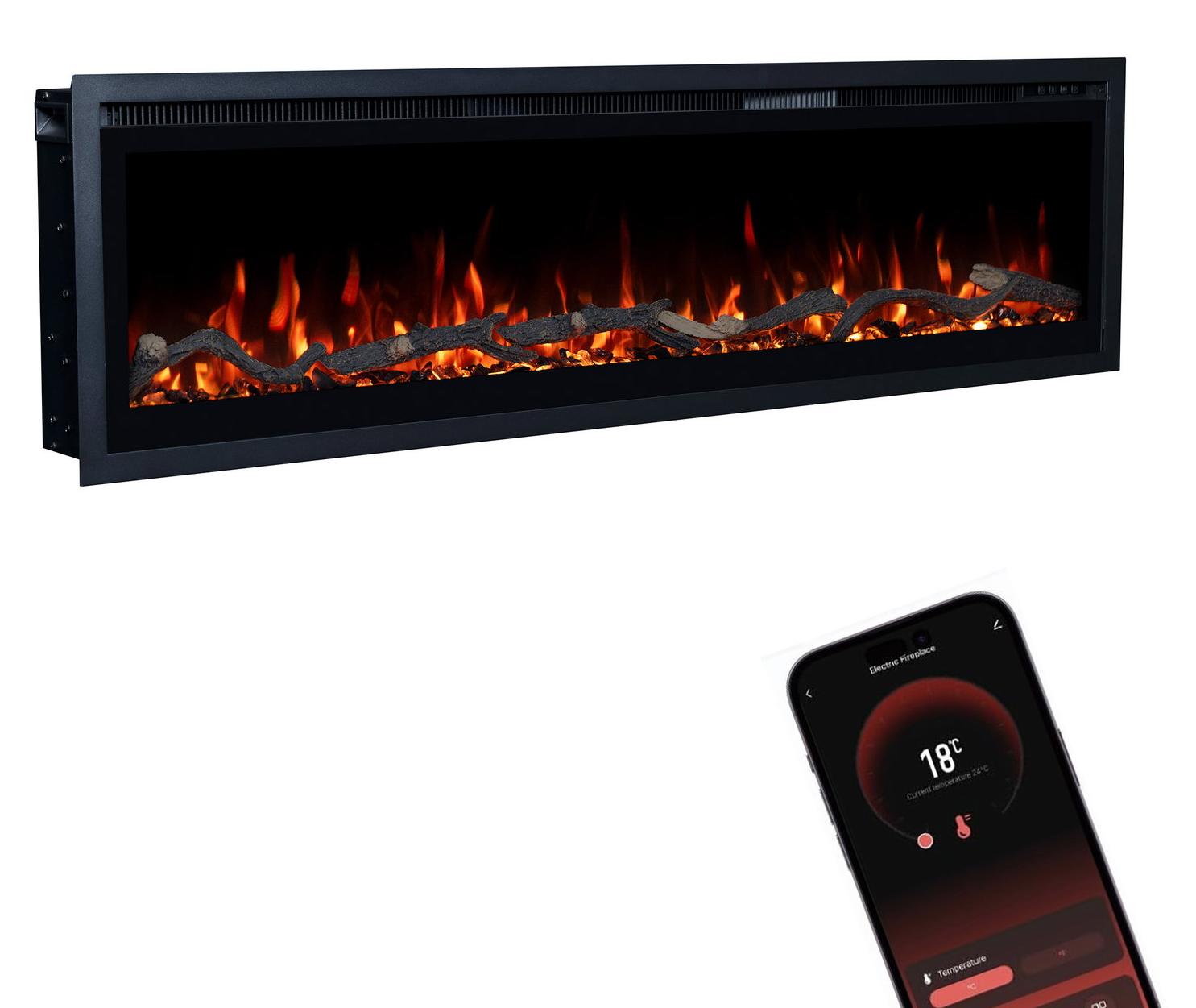 Glow Fire Elektrokamin 'Core 127' | LED Wandkamin in schwarz mit Heizung (1800 W) | HxBxT: 35x127x12cm