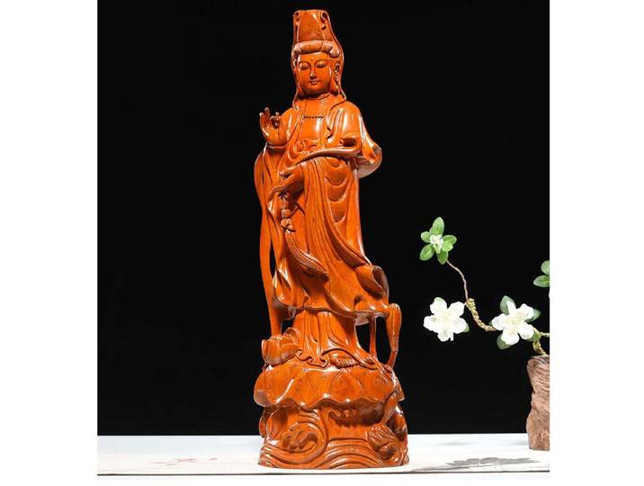 30CM grande bénédiction famille coffre-fort bureau à domicile efficace Talisman Guanyin bouddha Avalokitesvara palissandre Sculpture statue