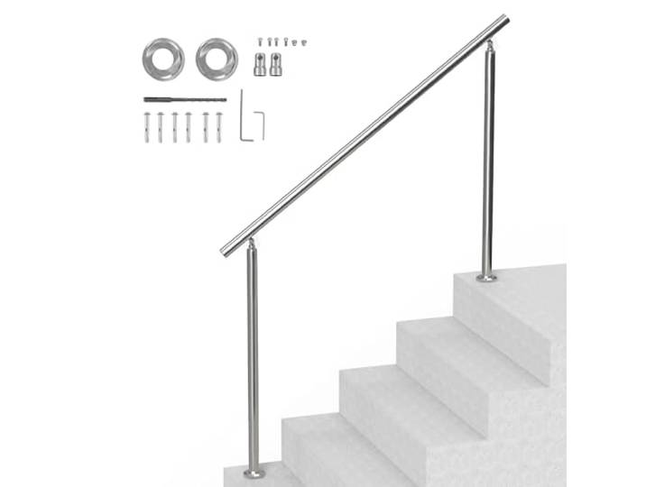 VEVOR Rampe d'Escalier\, 150 cm\, Main Courante Escalier pour Marches Extérieures en Acier Inoxydable\, avec Kit d'Installation\, Barre d'Appui à Double Colonne\, pour Personnes Âgées\, Porche\, Terrasse