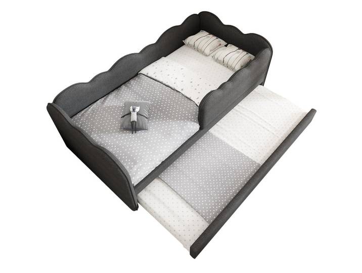 Okwish Tagesbett 90/190 cm Grau mit Ausziehbett aus Leinen, 90x190 cm, Schlafzimmer, Betten, Polsterbetten